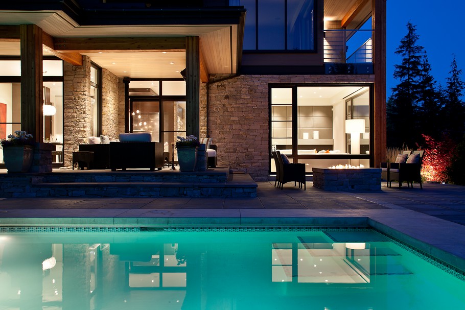 Rattan Furniture and Bright Lighting near the Blue Pool