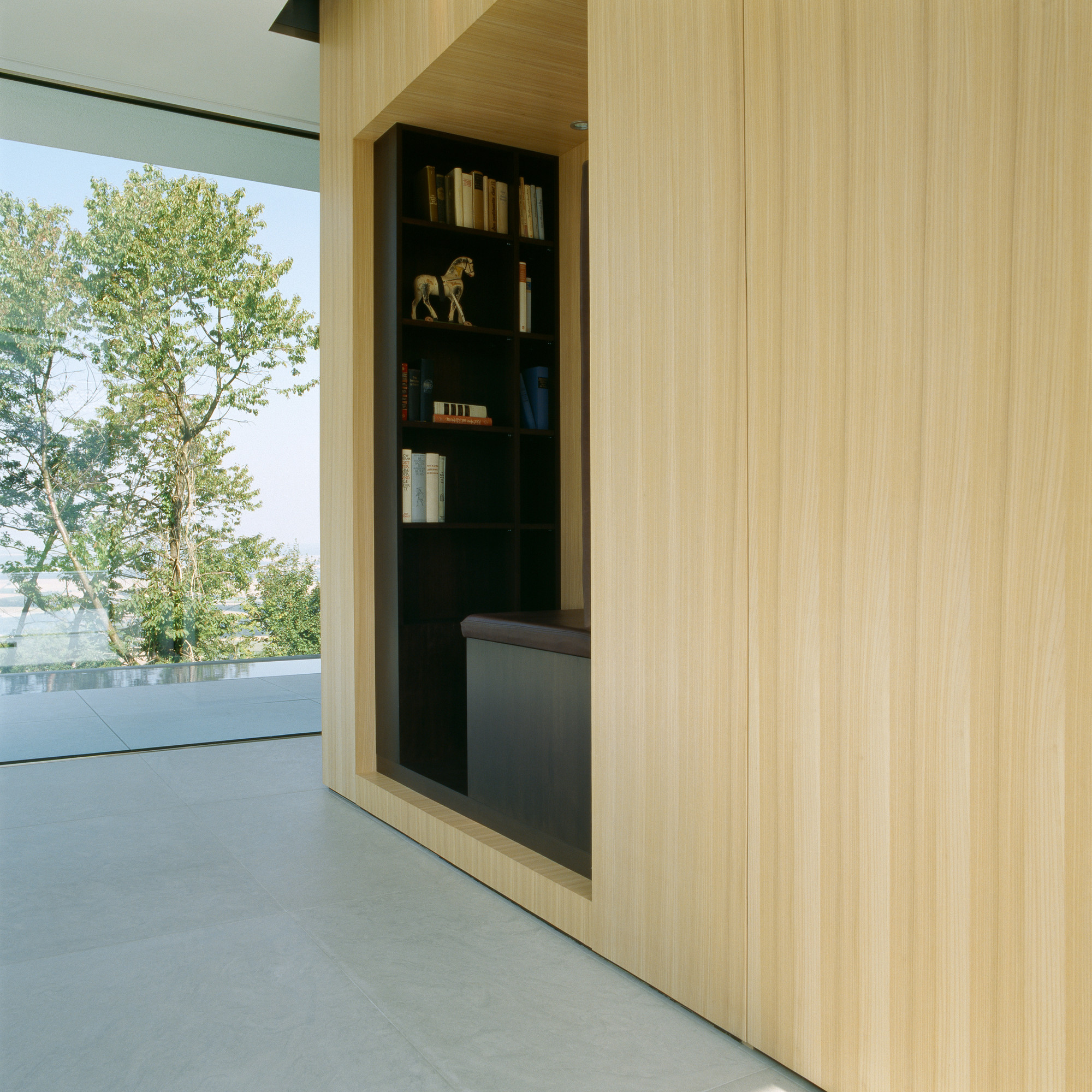 Wooden Wall Framed Feat Steel Flooring under House Anna Philipp under That Glass Wall Applied Exterior Planters View