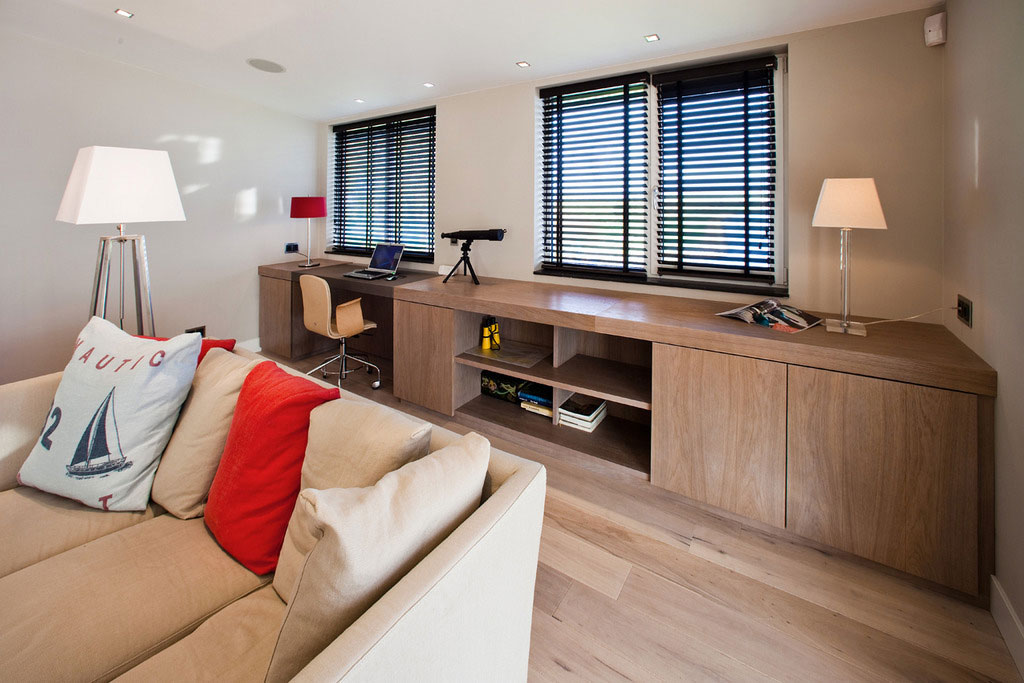 Chic Clear Painted Wellness Villa Living Room Connected Near Workspace Furnished Near Inset Desk