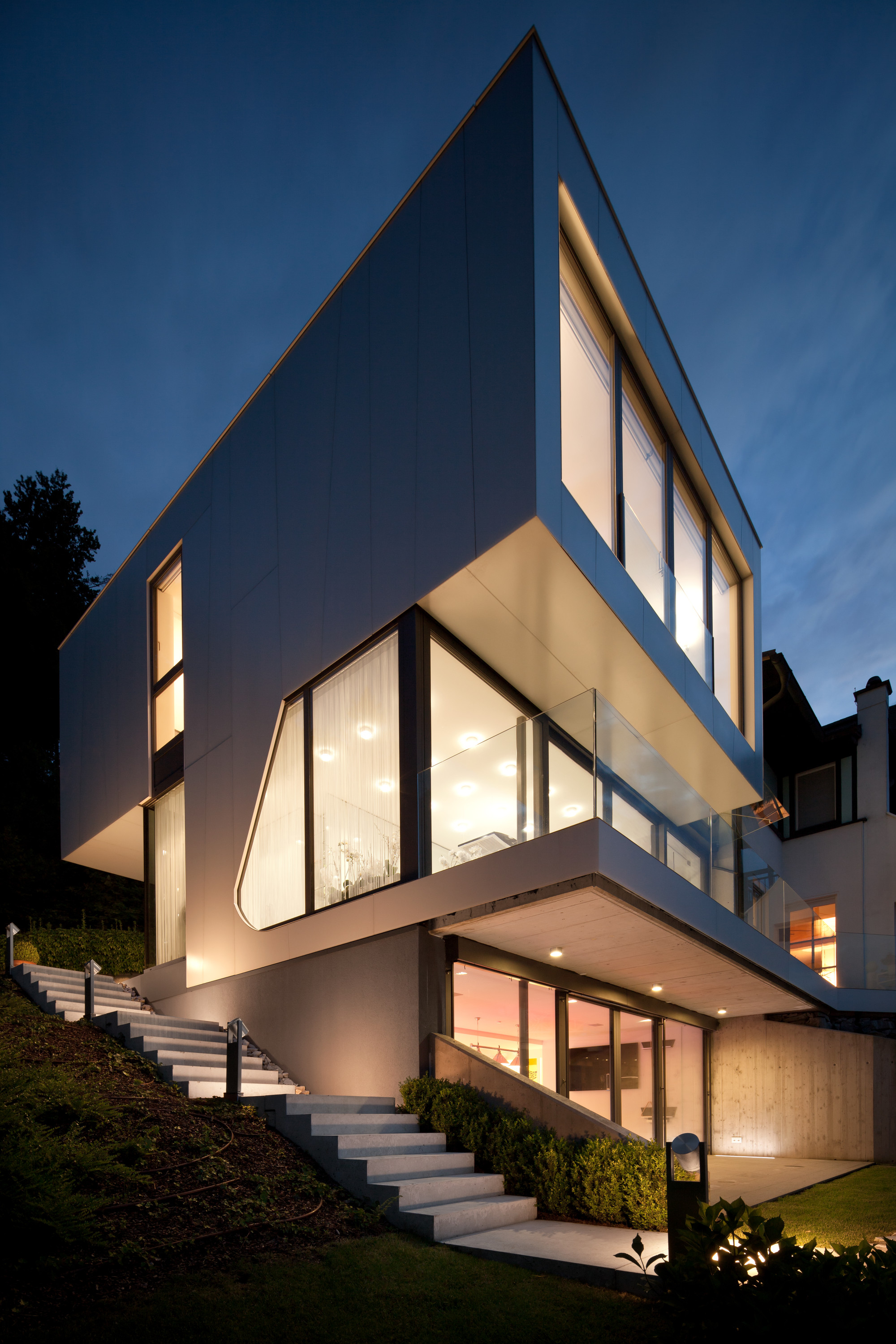 Outdoor Staircase Applied Lamps Illuminated From Inside House