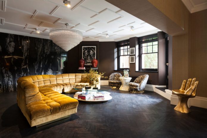 Gold Velvet Large Round Sofa