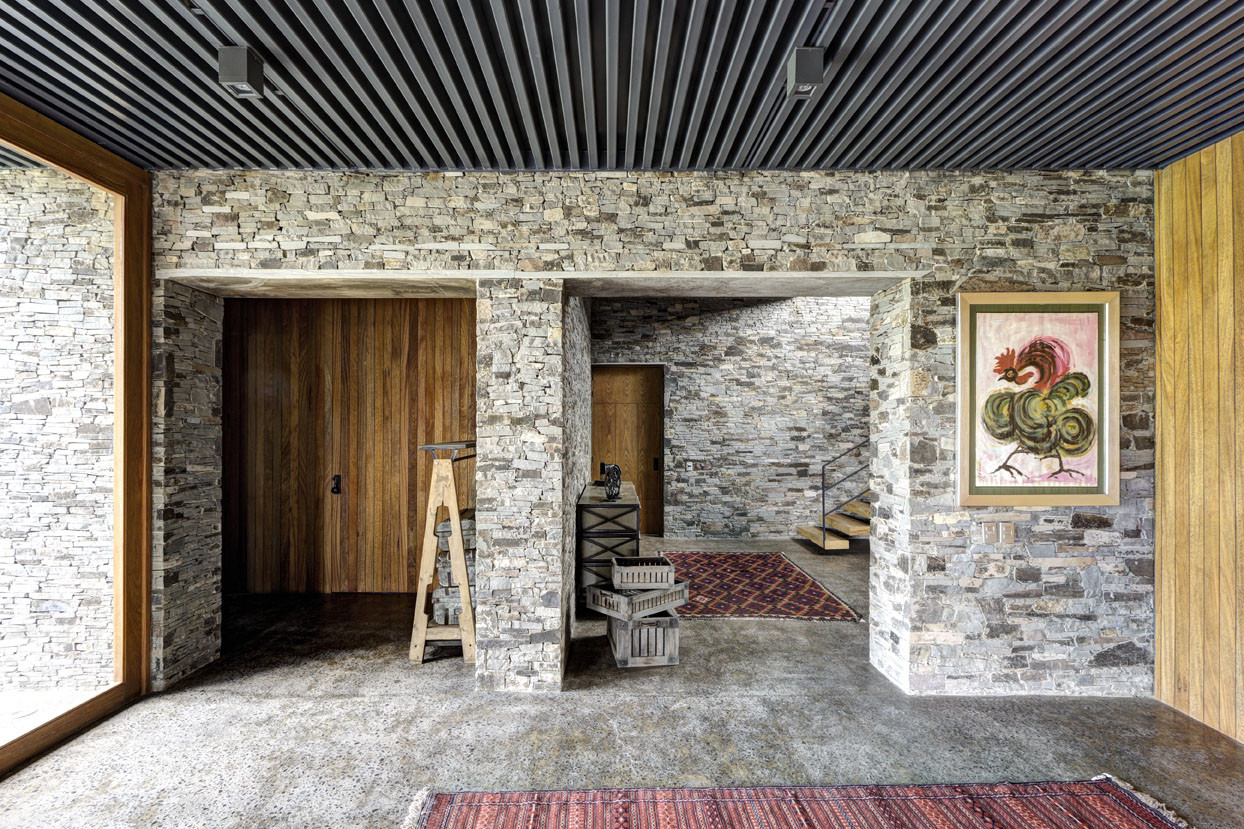 Attractive Painting Inside Vr Tapalpa House Elias Rizo Arquitectos Near Stone Wall Along With Grey Ceiling