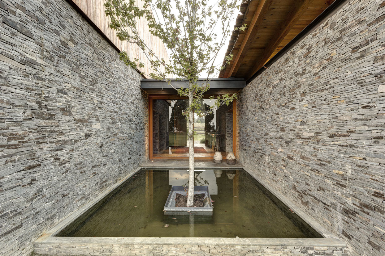Simple Pond Outside Vr Tapalpa House Elias Rizo Arquitectos Near Stone Wall Along With Wide Glass Wall