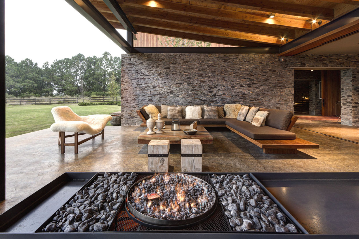 Wide Lounge Of Vr Tapalpa House Elias Rizo Arquitectos Near Long Wooden Bench Along With Wooden Coffee Table